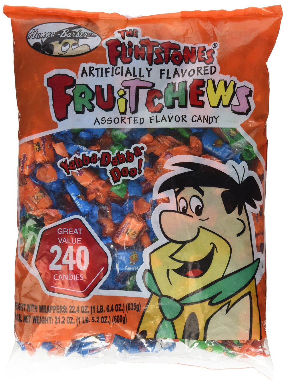 Albert's front packaging showing 240-piece Flintstones fruit chews for parties