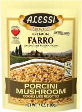 alessi front packaging showing Autentico porcini farro and nutritional benefit