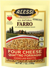 Alessi front pack showing four-cheese farro and quick-cook benefit