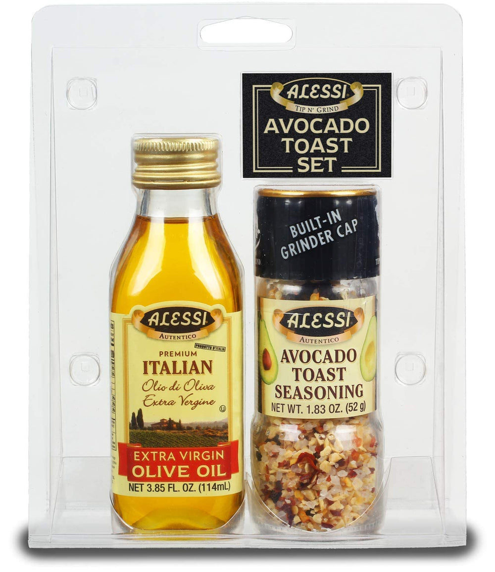 Alessi front packaging showing olive oil and seasoning duo, attractive gift presentation