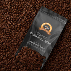 Alex's Low Acid Organic Coffee pulled espresso shot in cup showing crema and smooth flavor benefit