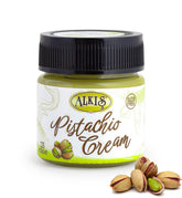 Alkis front label glass jar showing brand and natural pistachio cream benefit