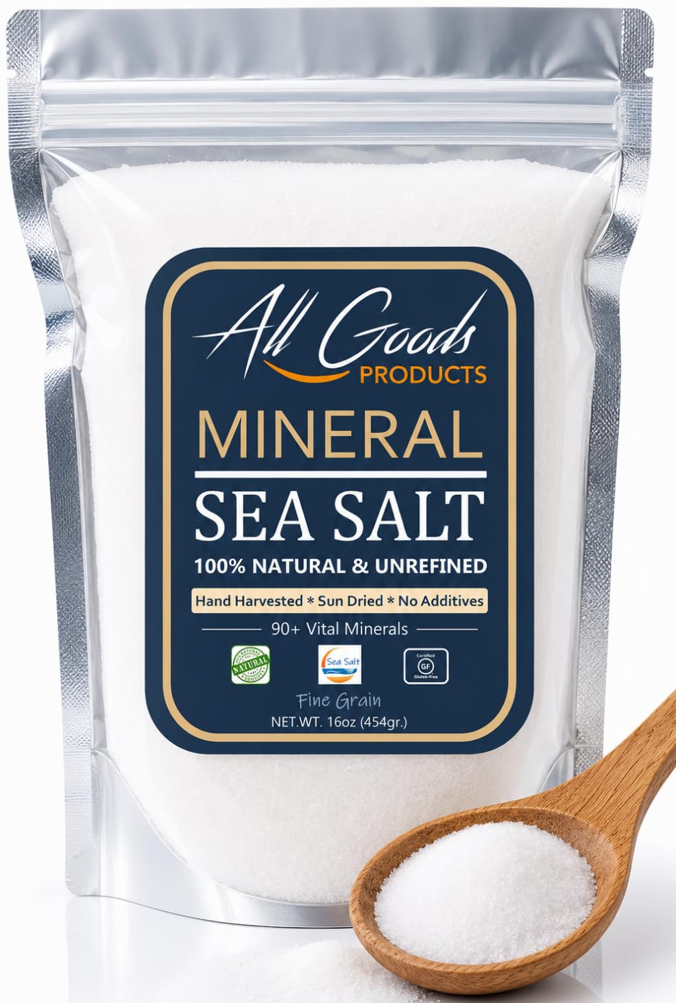 All Goods Baja jar front view showcasing natural mineral salt and premium packaging