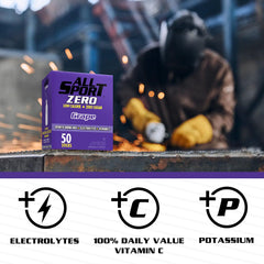 Close-up of a single All Sport Zero grape stick pack highlighting easy single-serve benefit