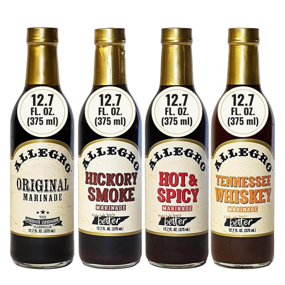 Allegro front packaging showing four marinades and variety benefits