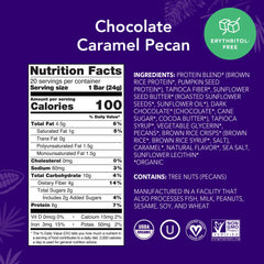 ALOHA close-up of a Caramel Chocolate Pecan mini bar highlighting clean ingredients