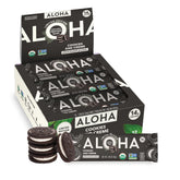 ALOHA front packaging showing cookies and creme bars and organic badge benefits