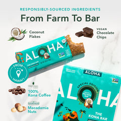 ALOHA Kona ingredients layout with macadamia nuts and coconut flakes benefits