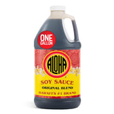 ALOHA shoyu front gallon bottle showing brand and size benefits