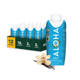 ALOHA front packaging showing vanilla flavor and nutrition benefits