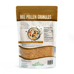Alovitox bee pollen granules close-up texture highlighting freshness and nutrient density