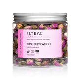 Alteya front packaging showing organic rose bud tea and purity
