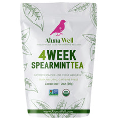 Aluna Well front packaging showing 2 oz spearmint tea and brand clarity