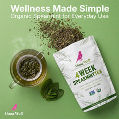 Aluna Well loose spearmint leaves close-up showing fresh texture and aroma