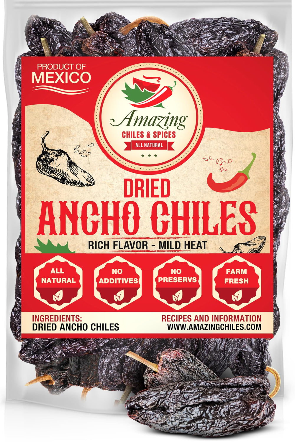 Amazing Chiles & Spices front packaging showing 1 lb bag and product name, clear pantry benefit