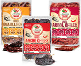 Amazing Chiles & Spices front packaging showing all three chile pouches and clear labels, easy selection benefit