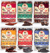 Amazing Chiles & Spices front packaging showing six dried chile varieties and labels
