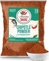 Amazing Chiles & Spices chipotle powder front packaging showing brand and 1lb size benefits