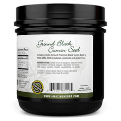Amazing Herbs close-up of fine ground black seed texture, smooth blending benefit