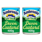 Ambrosia front packaging showing twin 400g cans with clear branding and pantry convenience