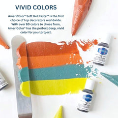 AmeriColor Royal Blue being squeezed into buttercream, helps achieve vivid smooth frosting