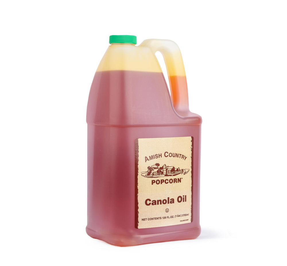 Amish Country Popcorn gallon front view showing branding and size for family use