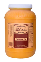 Amish Country Popcorn front view of one-gallon coconut oil, clear packaging benefit