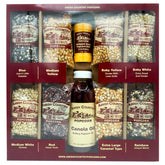 Amish Country Popcorn front packaging showing sampler contents and benefits
