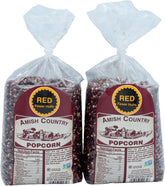 Amish Country Popcorn front packaging showing two 2lb bags and clear labeling benefit shelf-ready supply