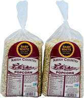 Amish Country Popcorn front packaging showing two 2 lb bags for pantry convenience