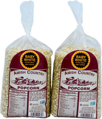 Amish Country Popcorn front packaging showing two 2 lb bags for pantry convenience