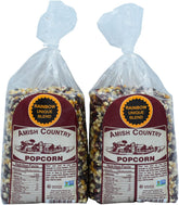Amish Country Popcorn front packaging showing two 2 lb bags and clear labeling benefit bulk supply