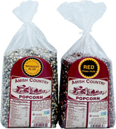 Amish Country Popcorn front packaging showing two 2 lb bags and brand clarity