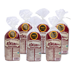 Amish Country Popcorn front packaging showing six 1 lb bags and variety benefit