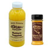 Amish Country Popcorn front packshot showing both bottles and clear benefit
