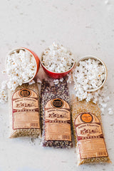Amish Country Popcorn Ladyfinger kernels detail highlighting large kernels for fluffy popping