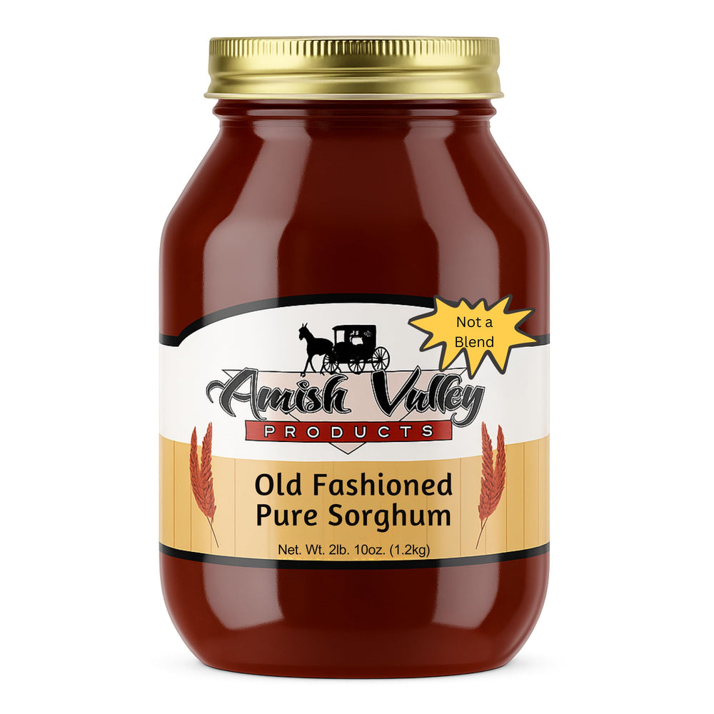 AMISH VALLEY PRODUCTS front packaging showing glass jar and label, highlights purity