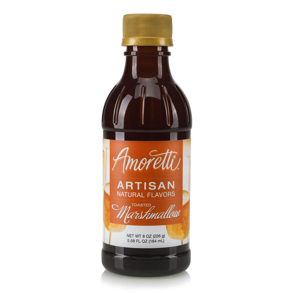 Amoretti toasted marshmallow front jar showing label and 8 oz size, for reliable flavoring