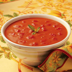 Amy's open can revealing chunky tomato bisque texture and ready-to-serve appeal