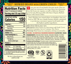 Close-up of Amy's can label highlighting organic, Non-GMO, vegan certifications