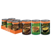 Amy's variety pack front label showing six organic low sodium cans and branding benefits