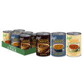 Amy's variety pack front packaging showing six organic soup cans and convenience