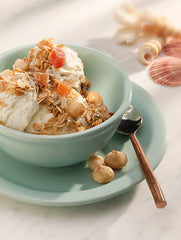 Anahola Granola served in bowl with milk highlighting creamy pairing and satisfying breakfast benefit