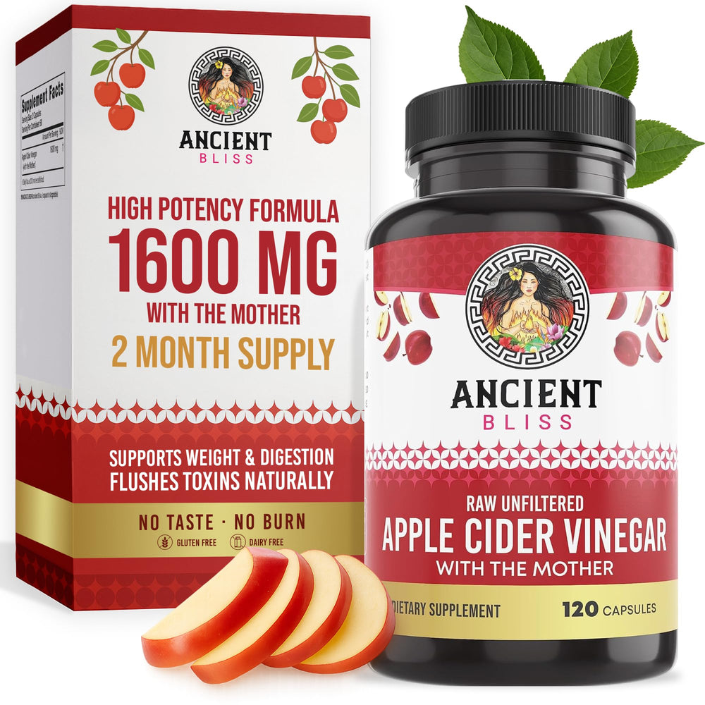 Ancient Bliss front bottle view showing product and easy daily use benefits