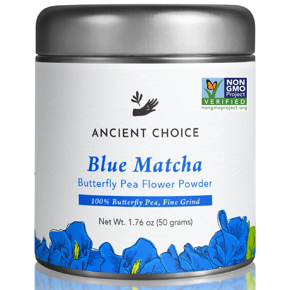Ancient Choice front packaging showing tin and foil bag, sustainable storage benefit