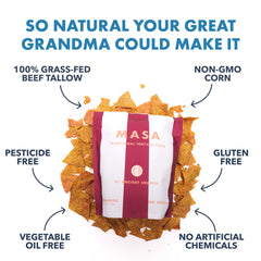 Ancient Crunch opened MASA Cobanero bag spilling chips, ready to snack