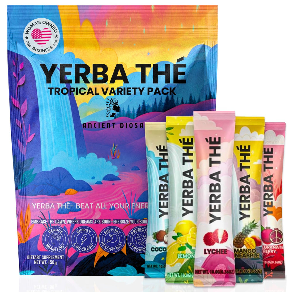 ANCIENT DIOSA front packaging showing 15 sachets and exotic fruit branding benefit convenience