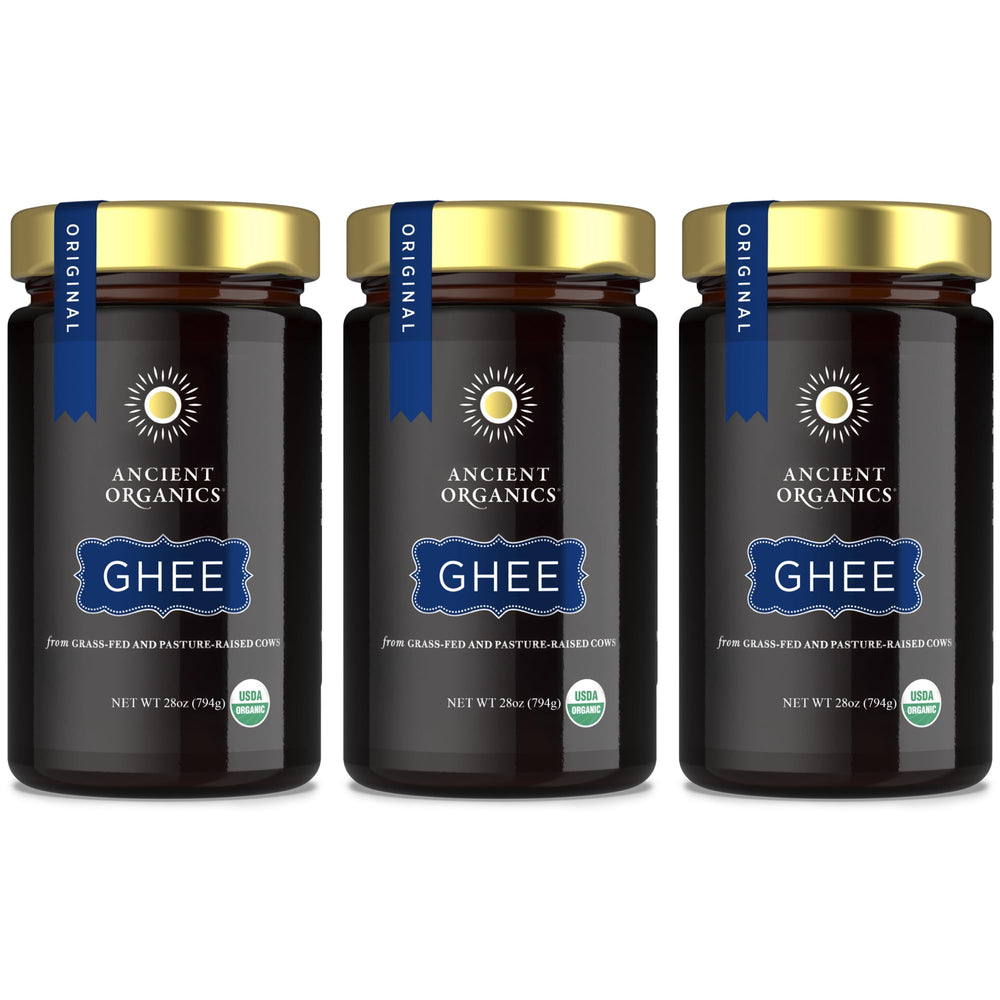 Ancient Organics front packaging of 28 oz jar showing label and certifications