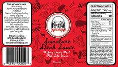Andria's label close-up highlighting ingredients and family recipe benefit