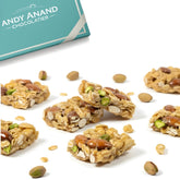 Andy Anand front packaging showing mixed nut brittle and clean-label appeal